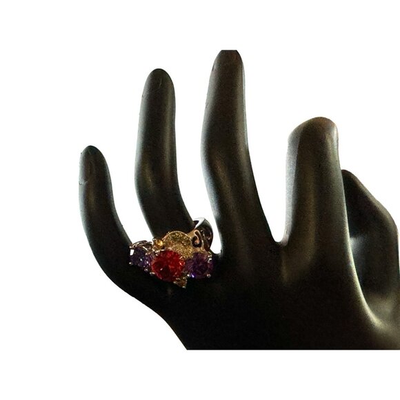 Silver Tone Womens Size 7  Costume Ruby Amethyst Gem Cluster Ring - Picture 8 of 15